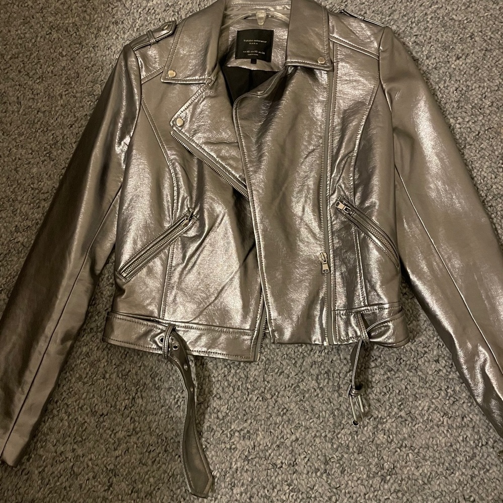Zara silver reflective leather jacket